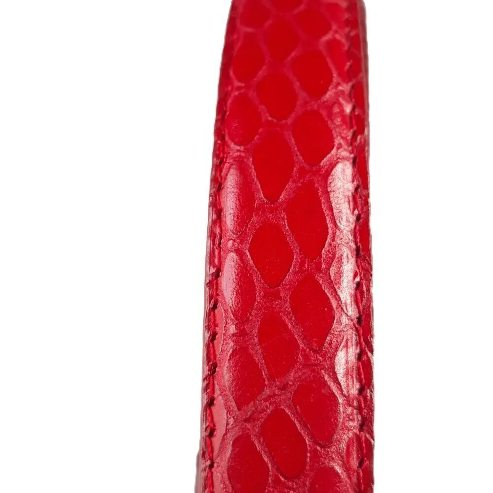 Red Calfskin Leather Snake Print Hook & Loop Adjustable Belt S Boho Office
